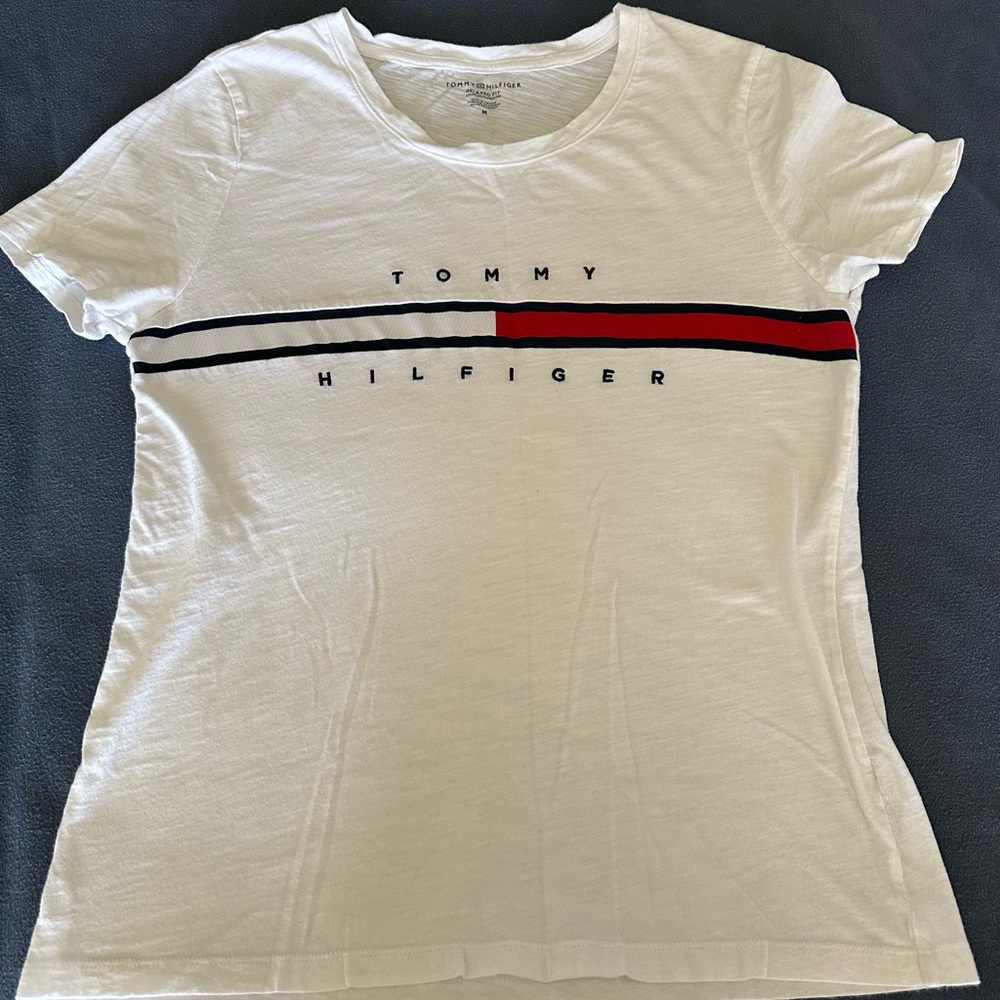 Tommy Hilfiger Women's Tee with Red and Black Stripe